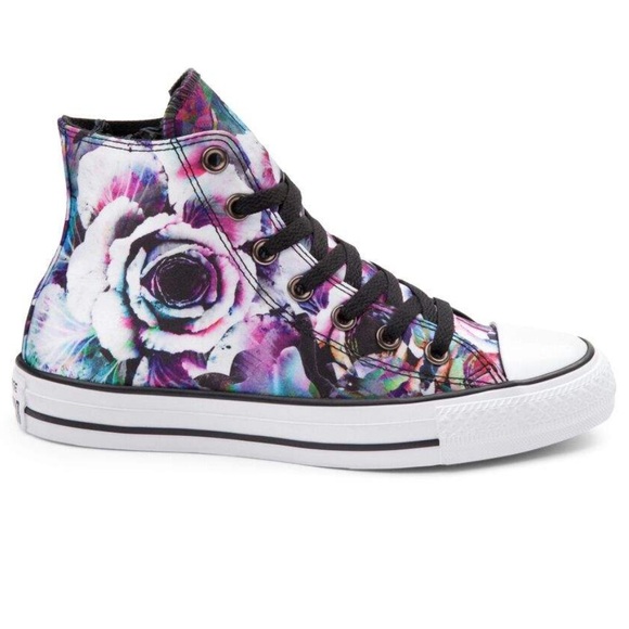 Converse High Top Sneakers in White with Purple, Pink, Blue Floral Print - Picture 16 of 16